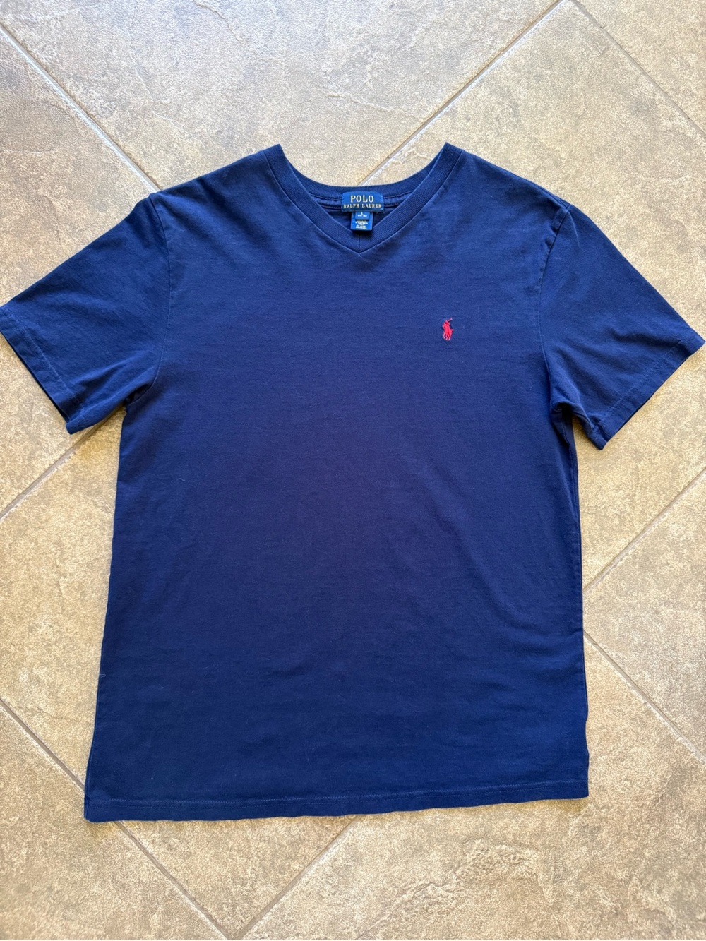 GUC - Polo by Ralph Lauren Navy V-Neck Tee with Red Pony